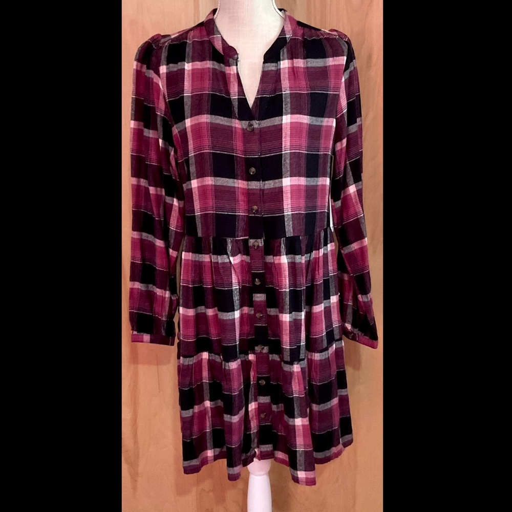 Time And Tru Women's Tiered Plaid Shirt Dress - NWT